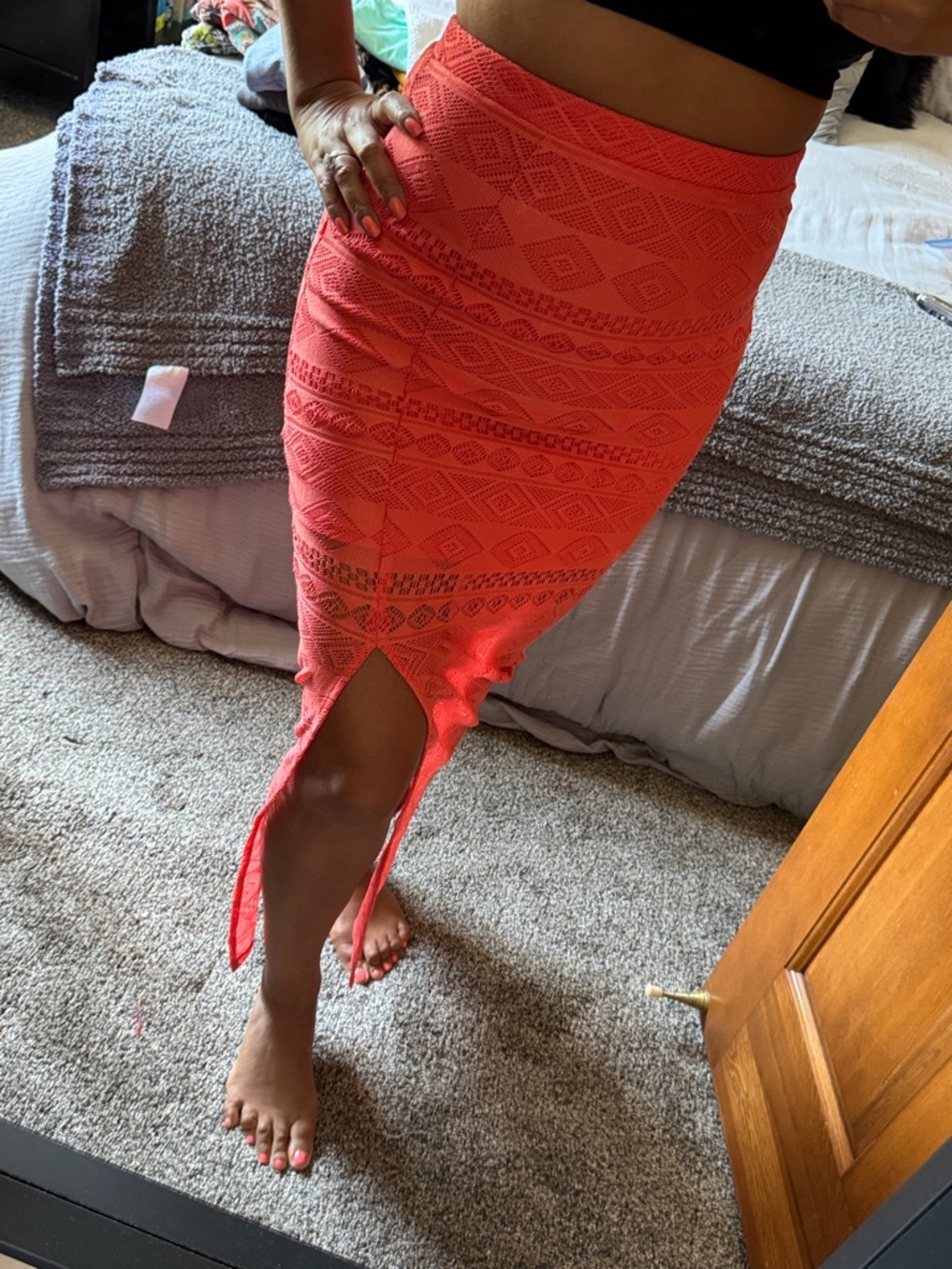 Material Girl Coral Knit Midi Skirt with Slit